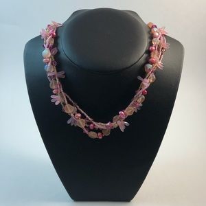 💗Multi strand Pink hand beaded necklace..